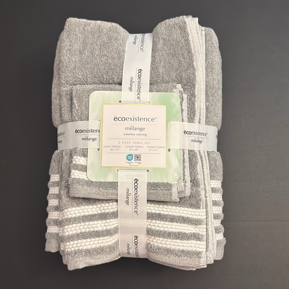 6pc Ecoexistence Mélange Bath Towel Set - Waterless Coloring  - Heathergrey